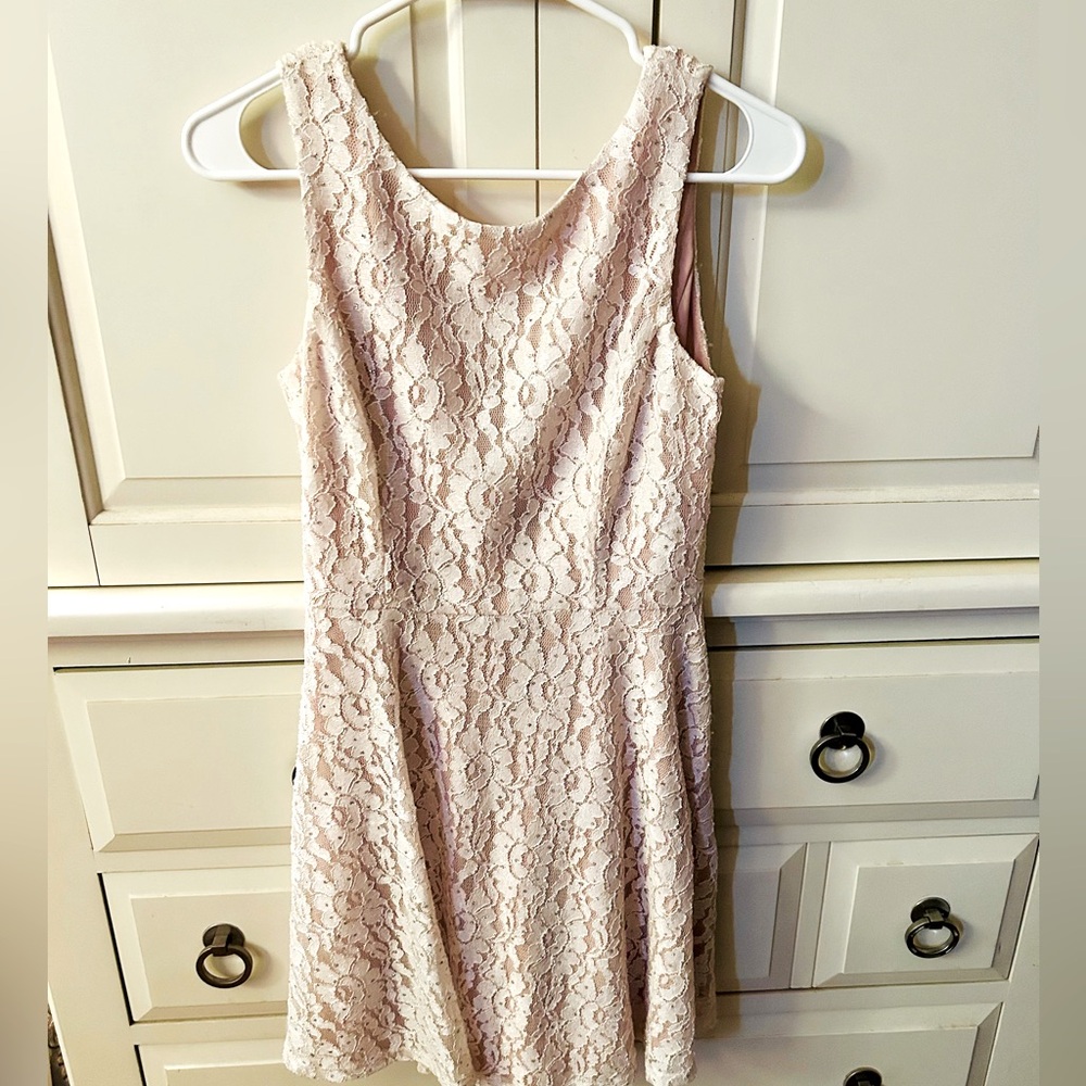 Junior’s Xtraordinary Skater Dress in Pale Pink Lace
